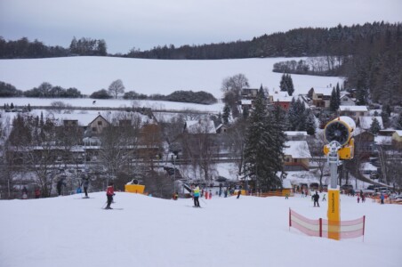 View of a village in winter time